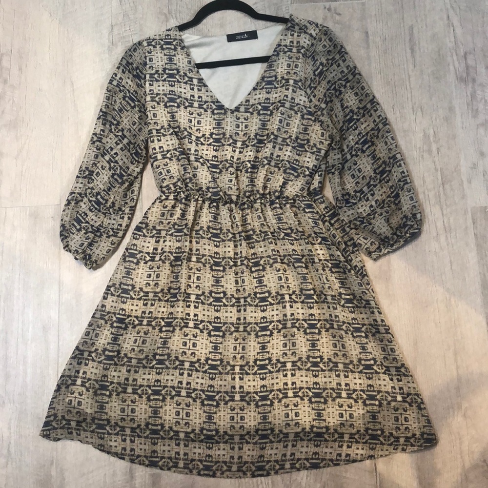 ZOUK Pattern Dress with Elastic Waist